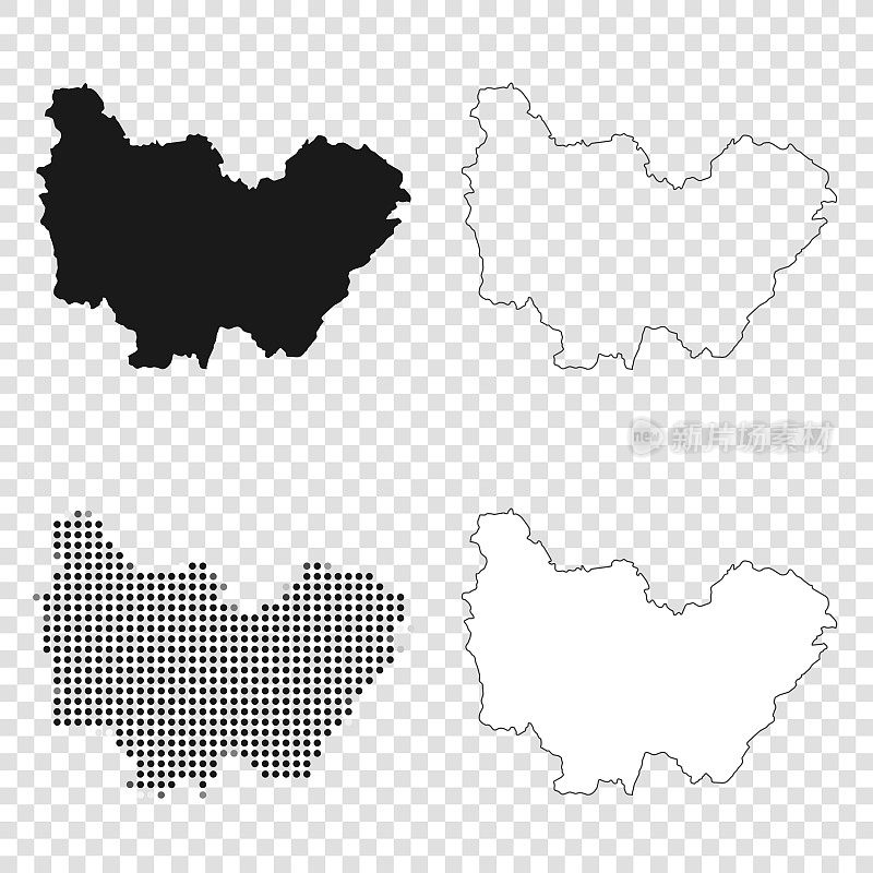 Bourgogne-Franche-Comte地图设计-黑色，轮廓，马赛克和白色