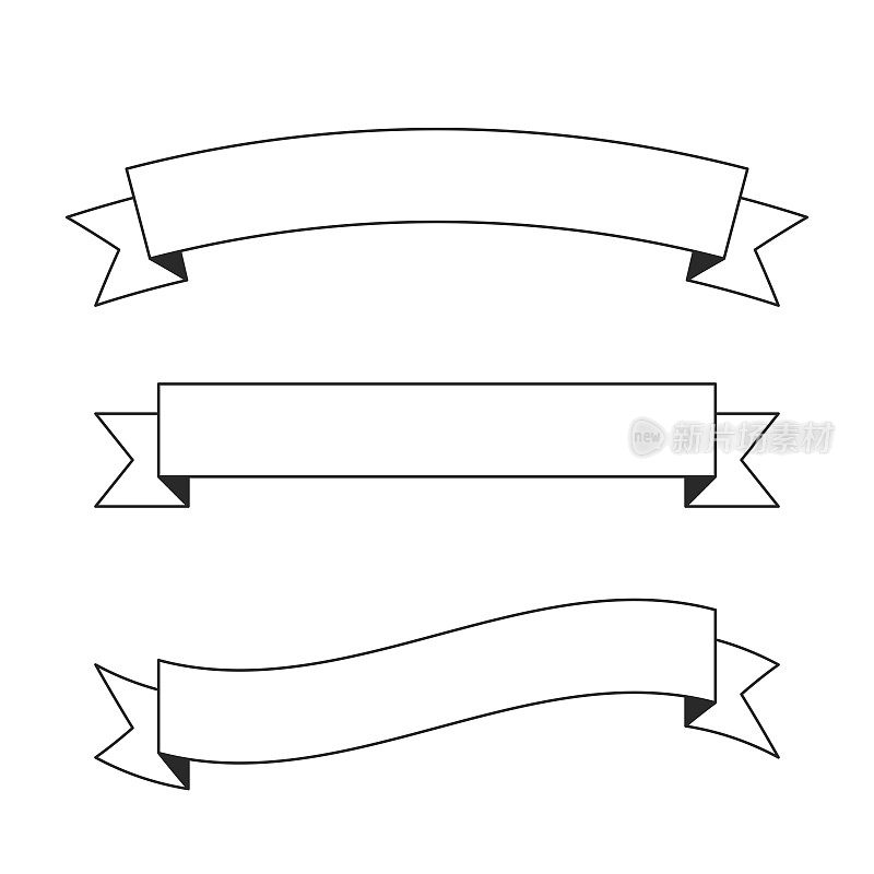 一套丝带，横幅(轮廓，线条艺术)-设计元素在白色的背景