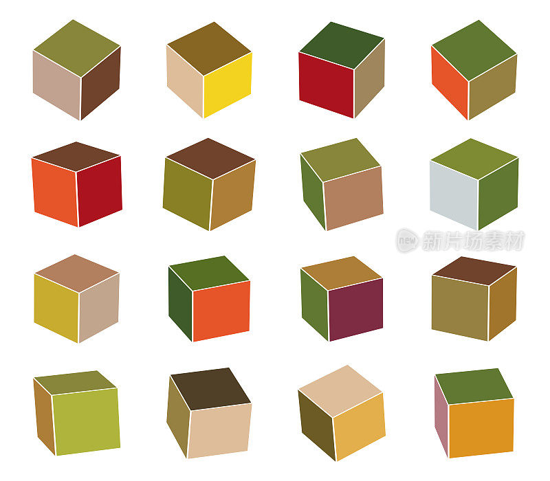 颜色三维立方体盒子模型图标收集设计