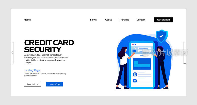 信用卡安全概念矢量插图登陆页模板，网站横幅，广告和营销材料，在线广告，业务演示等。