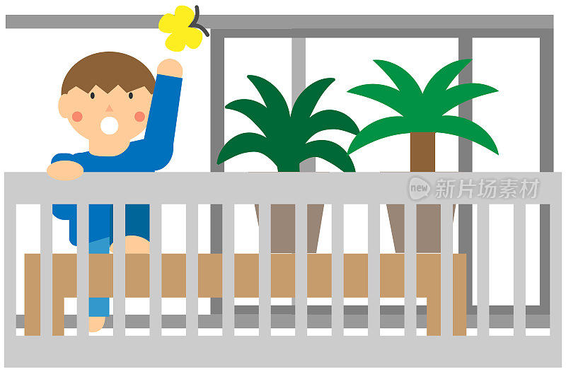 儿童在阳台上的危险行为(正面图片)