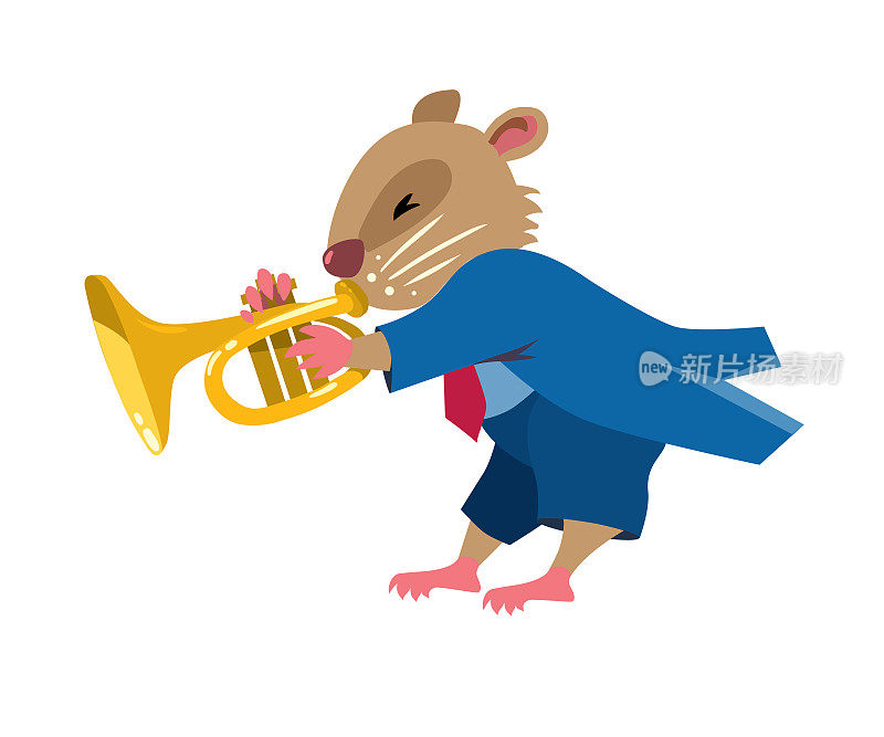 仓鼠玩小号。带动物的爵士乐队