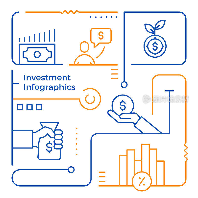 投资矢量线插图信息图形设计模板