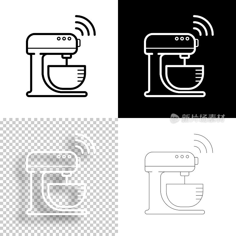 聪明的搅拌器。图标设计。空白，白色和黑色背景-线图标