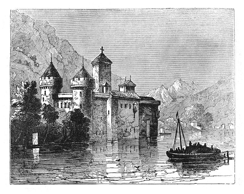 奇伦城堡(瑞士)-古董雕刻插图