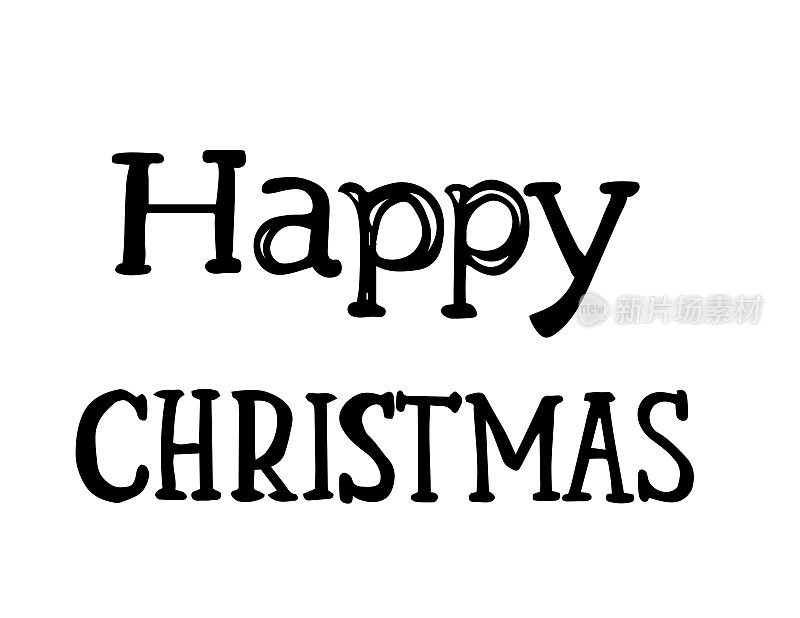 快乐的圣诞节手绘圣诞文字印刷在一个透明的背景