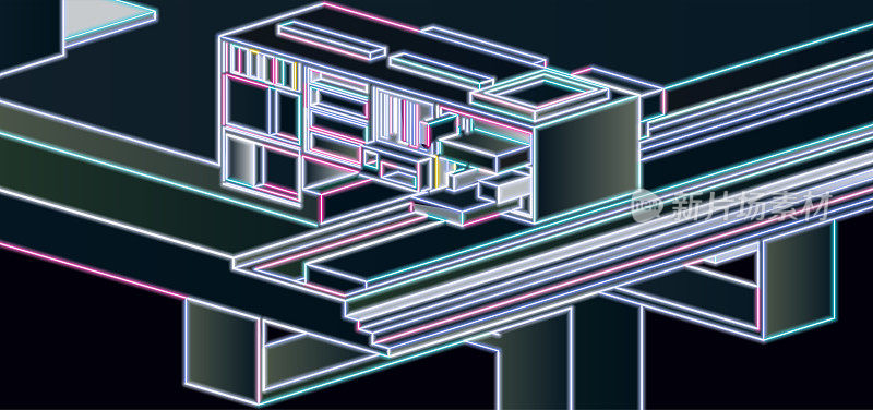 彩色线条结构未来网络空间风格霓虹灯建筑图案背景