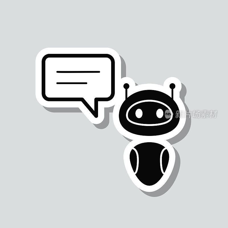 带语音泡泡的聊天机器人。图标贴纸在灰色背景