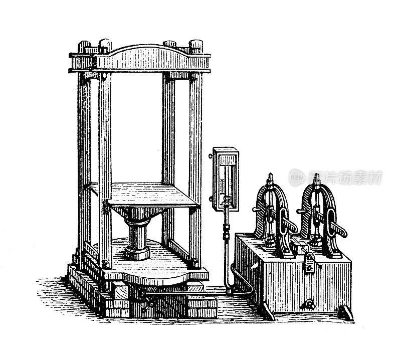 古董插图，应用力学和机械:液压机