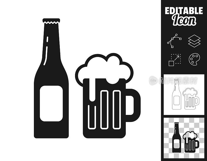 一瓶一瓶的啤酒。图标设计。轻松地编辑