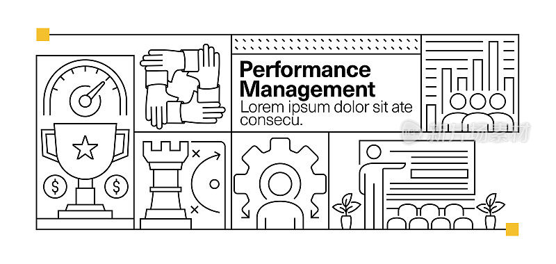 性能管理线图标集和横幅设计
