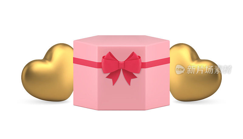 粉色礼物容器心形装饰气球节日节日祝贺3d图标现实矢量