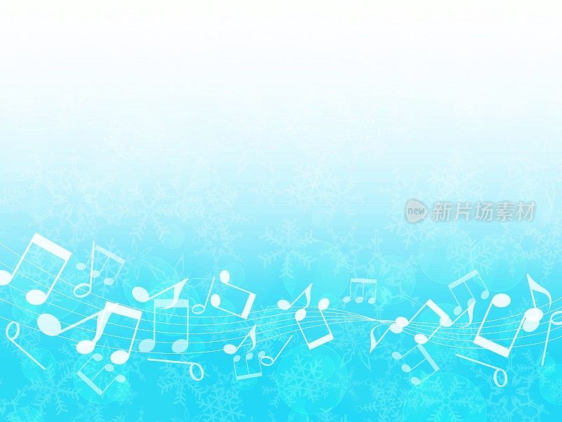 蓝色背景框与雪花和音符