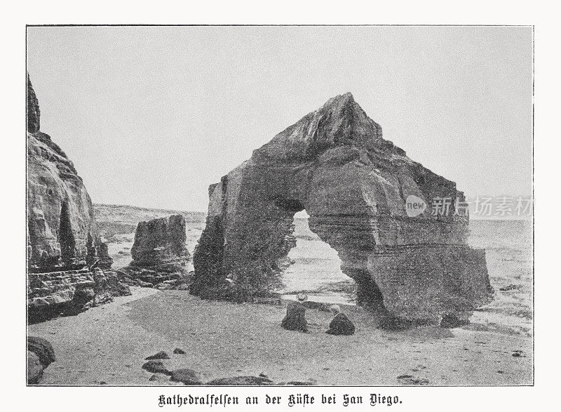 大教堂岩石“拉霍亚”，圣地亚哥，加利福尼亚，美国，1899年出版