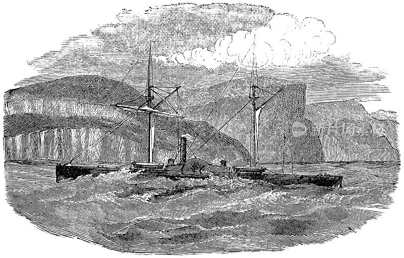 在智利麦哲伦海峡的太平洋蒸汽导航公司的桨轮船――19世纪