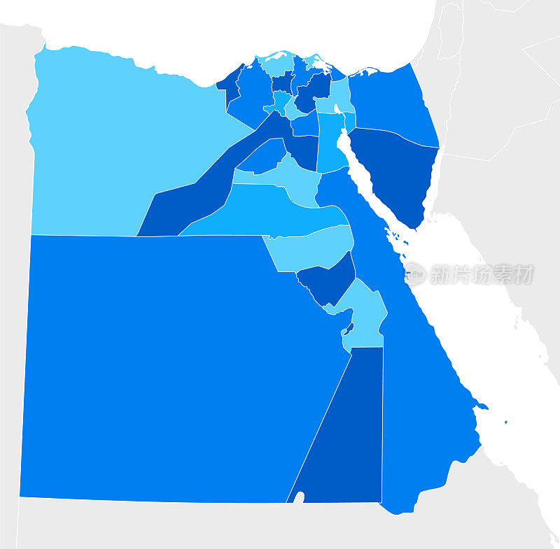 高度详细的埃及蓝色地图与地区和国家边界