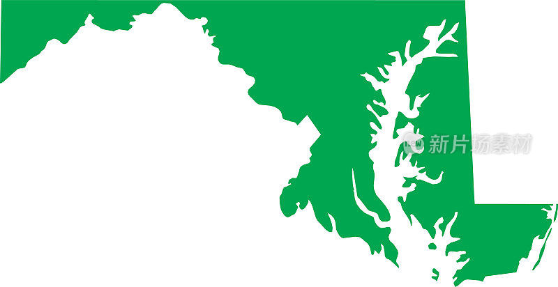 美国马里兰州的绿色CMYK彩色地图