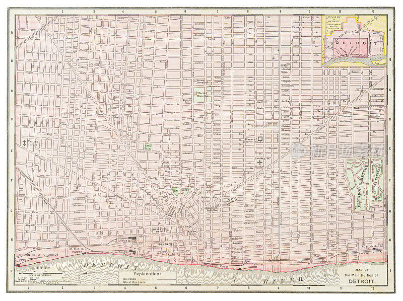 1899年密歇根州底特律市的地图