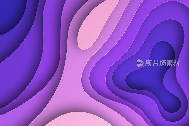 剪纸背景-紫色抽象流体形状-新潮的3D设计