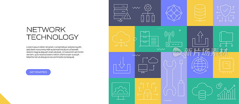 网络技术网络横幅与线性图标，新潮的线性风格矢量