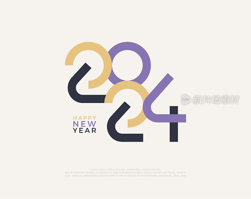 新年快乐2024设计集独特的数字和最新的2024颜色。高级设计的日历，横幅和模板或海报设计。