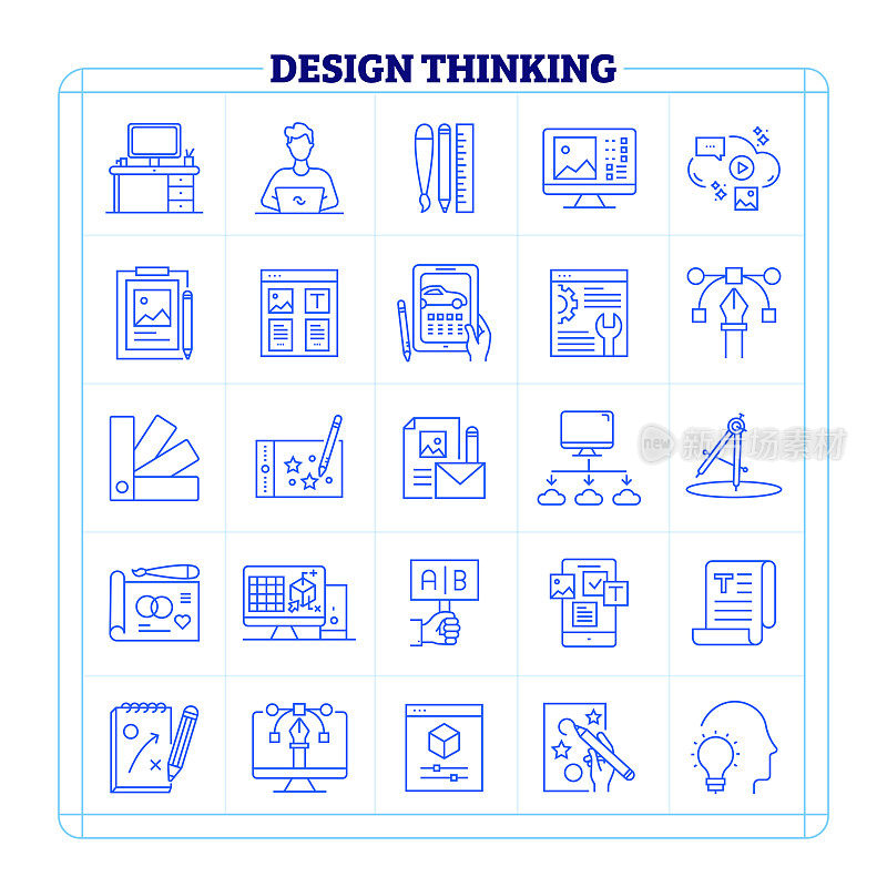 设计思维细线矢量图标集。