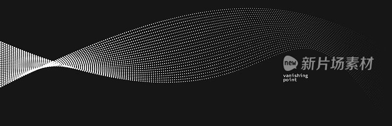 平滑和放松的形状矢量抽象背景与流动的粒子波在黑色，曲线线的点在运动，宁静和柔和的形象。