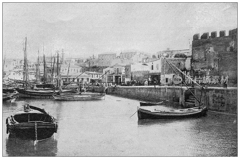 来自英国杂志的古董图片:克里特岛的冲突，赫拉克利翁港