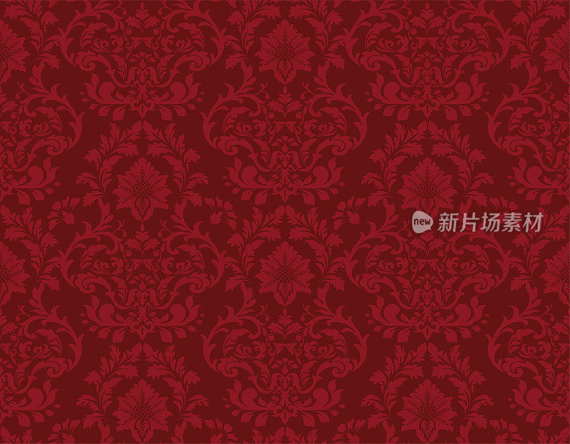 红色维多利亚缎豪华装饰织物图案