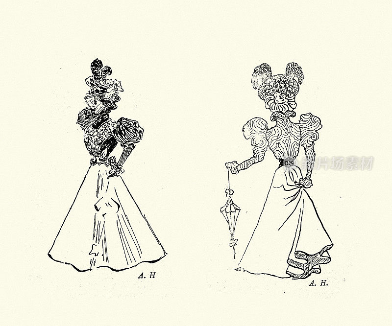 妇女时装,蓬松的袖子,裙子,时代服装,青年风格,新艺术运动,19世纪90年代