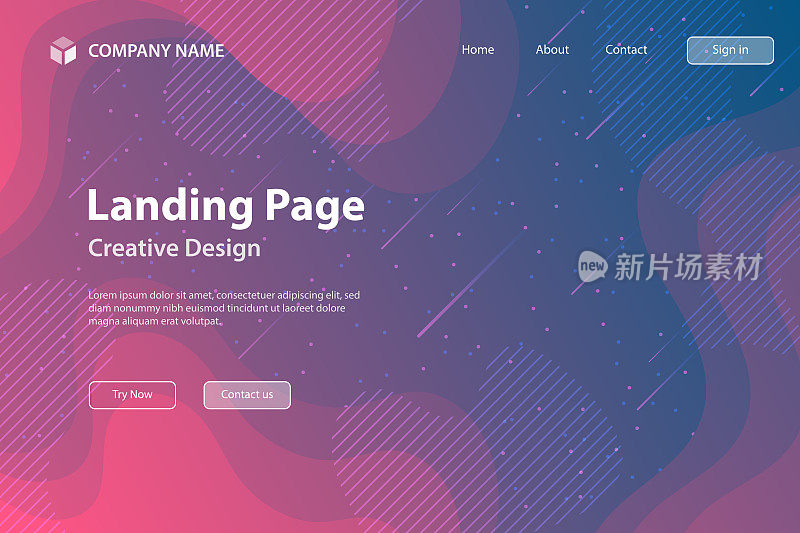 着陆页模板-流体和几何形状组成-粉红色渐变