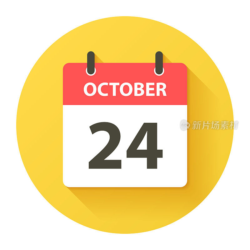 10月24日-圆形每日日历图标，平面设计风格