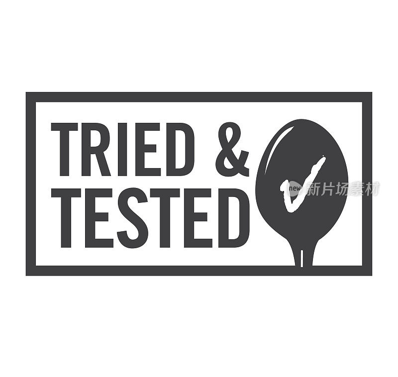 经过尝试和测试的食谱批准标签设计与文本测试厨房或博客食谱