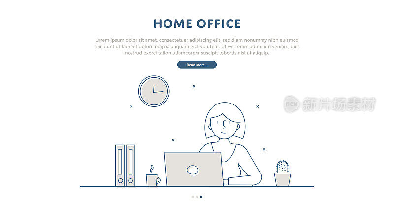 家庭办公室网页概念与可编辑的描线插图。