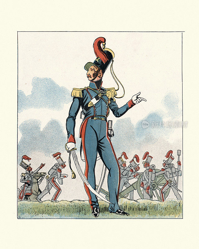 19世纪30年代的法国军服，骑马的炮兵军官