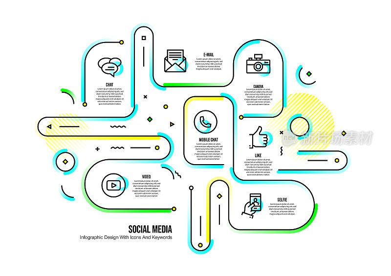 信息图表设计模板与社交媒体的关键字和图标
