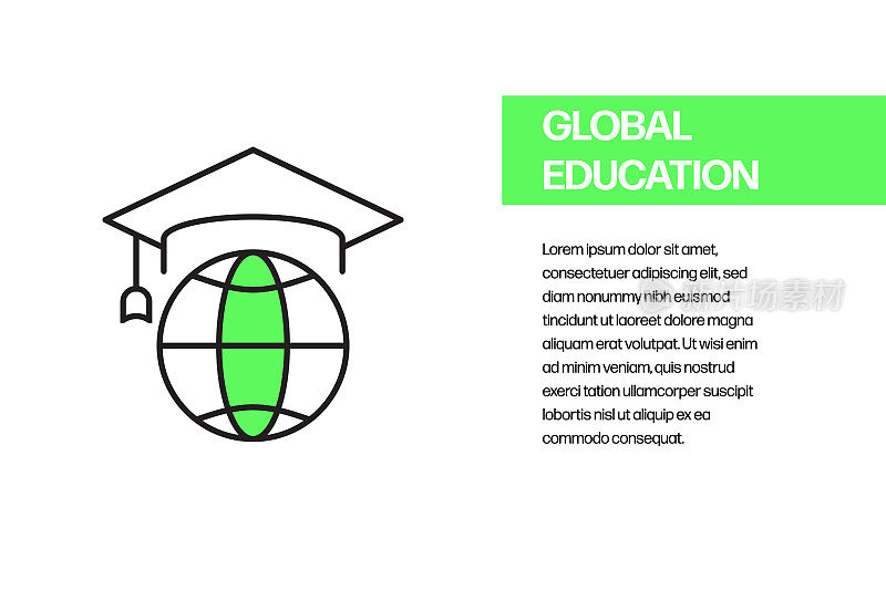 全球教育平面线图标，轮廓矢量符号插图。像素完美