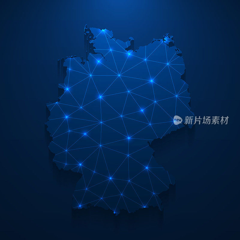 德国地图网络-明亮的网格在深蓝色的背景