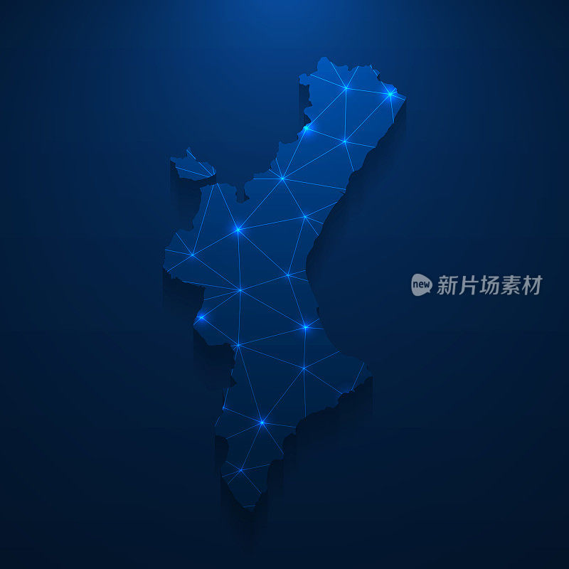 瓦伦西亚社区地图网络-明亮的网格在深蓝色的背景