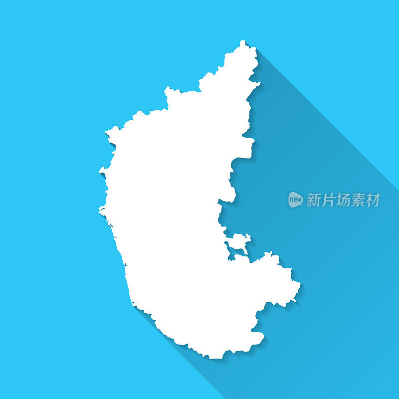 卡纳塔克邦地图，蓝色背景上的长阴影-平面设计