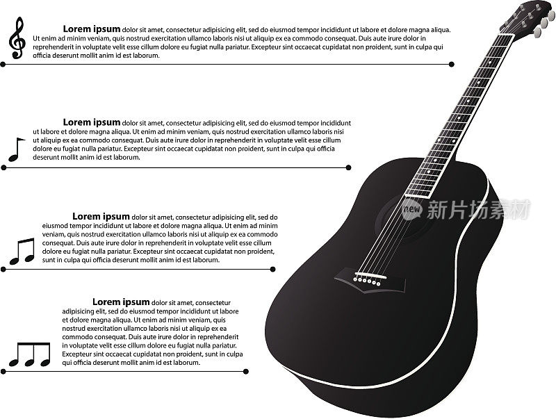 经典的原声吉他信息图，矢量插图。