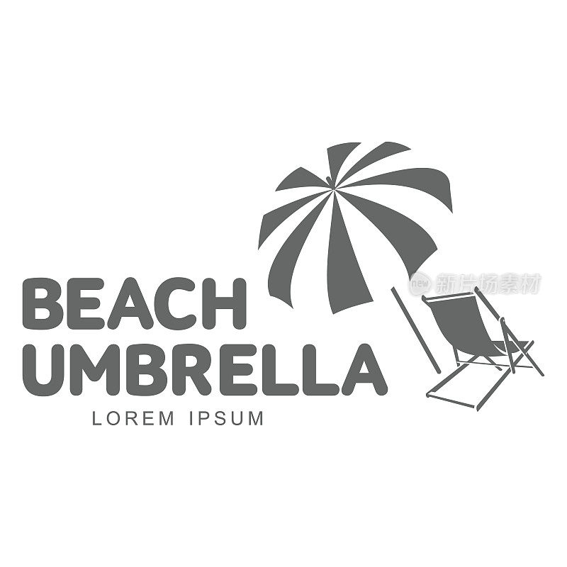 模板与海滩伞和日光浴躺椅