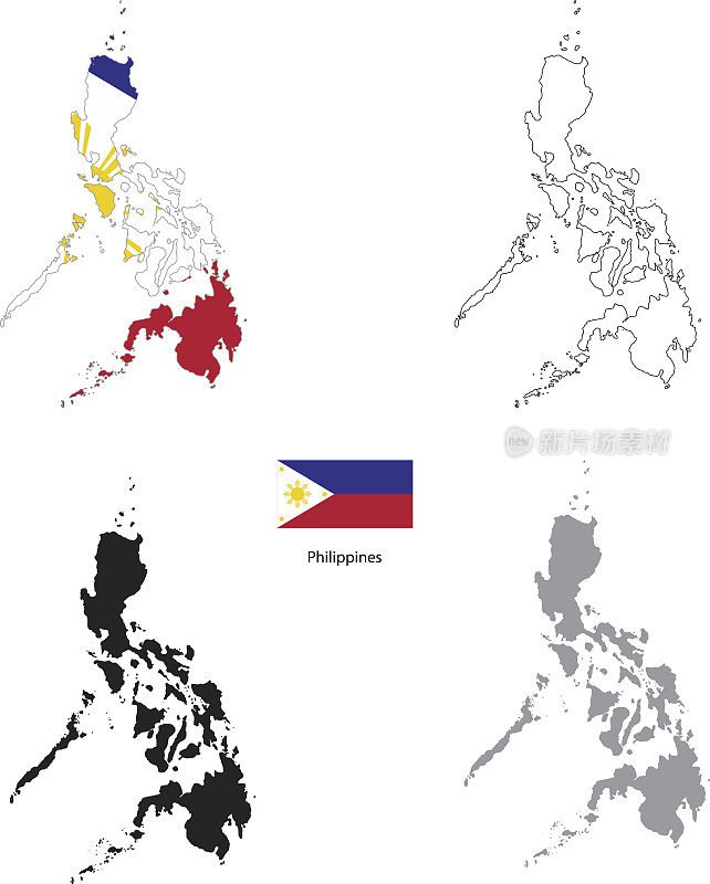 菲律宾乡村黑色剪影和旗帜的背景
