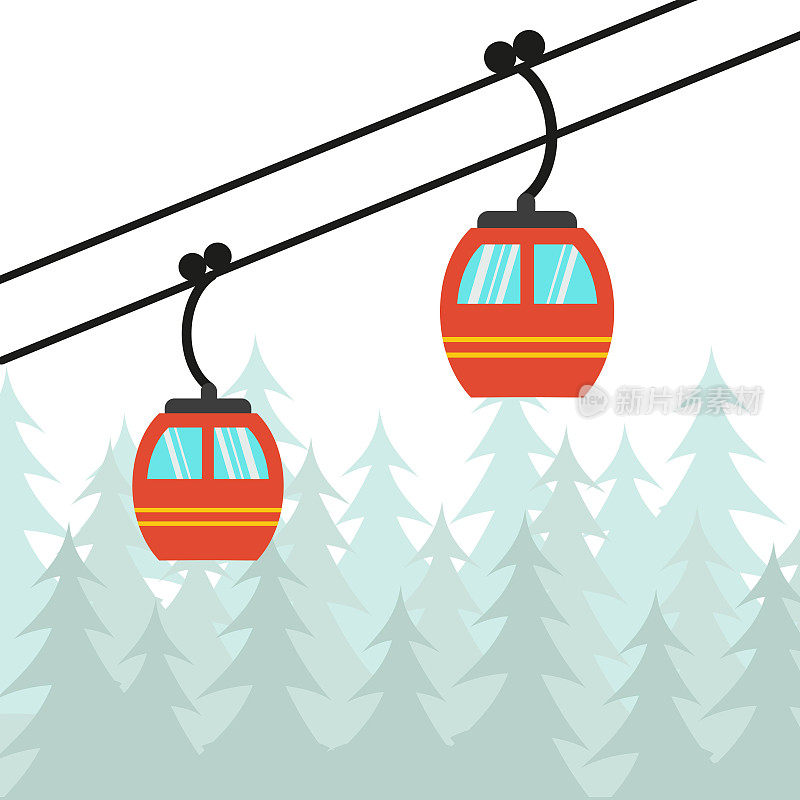 滑雪缆车图标滑雪和冬季运动。