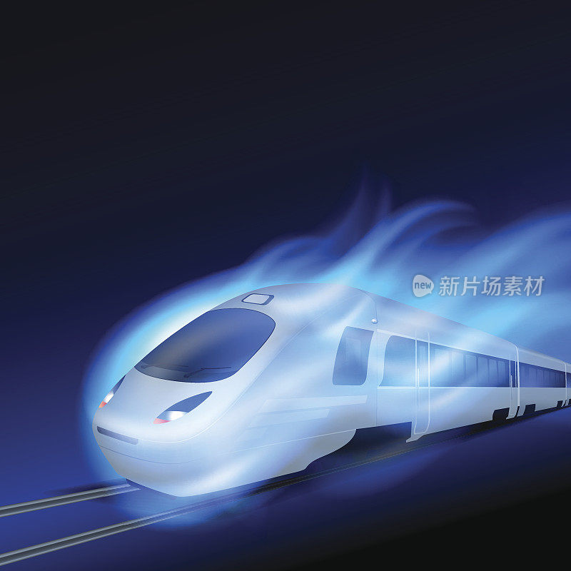 高速列车在夜间燃烧蓝色火焰。