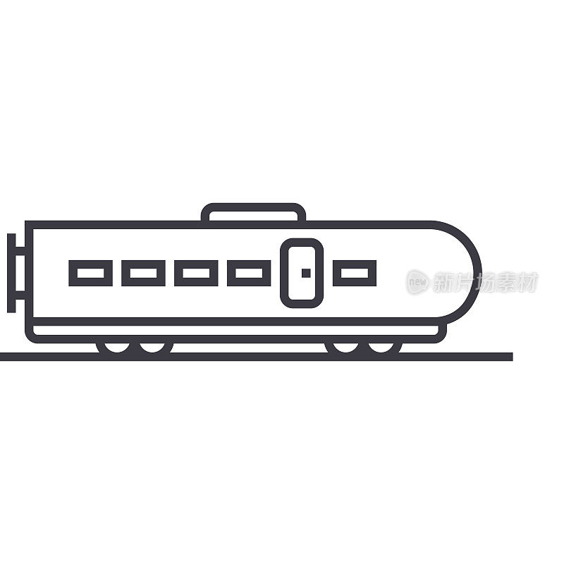 现代火车矢量线图标，标志，背景上的插图，可编辑的笔触