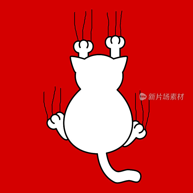 可爱的猫抓红色墙壁矢量插图