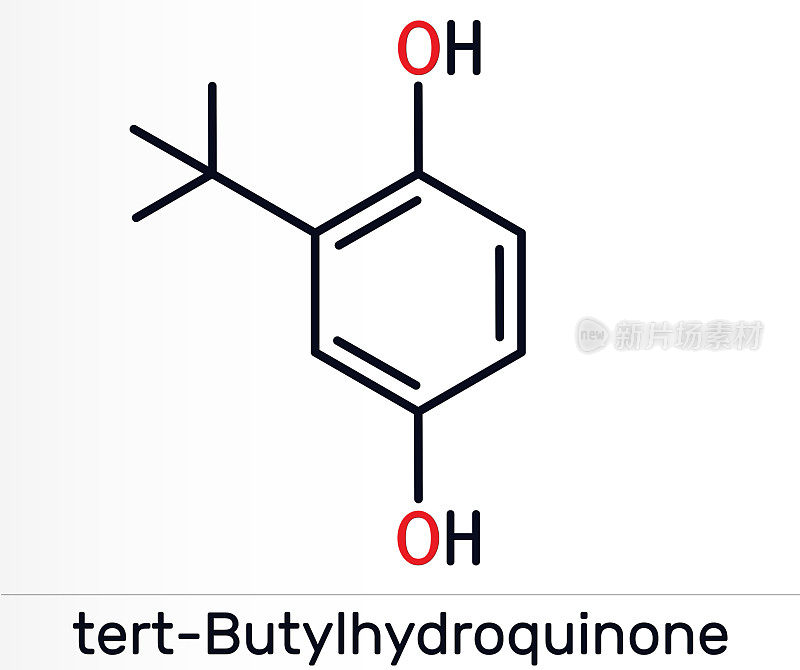 叔丁基对苯二酚，叔丁基对苯二酚分子。它是抗氧化剂，食品添加剂E319，对苯二酚的衍生物。骨骼的化学公式