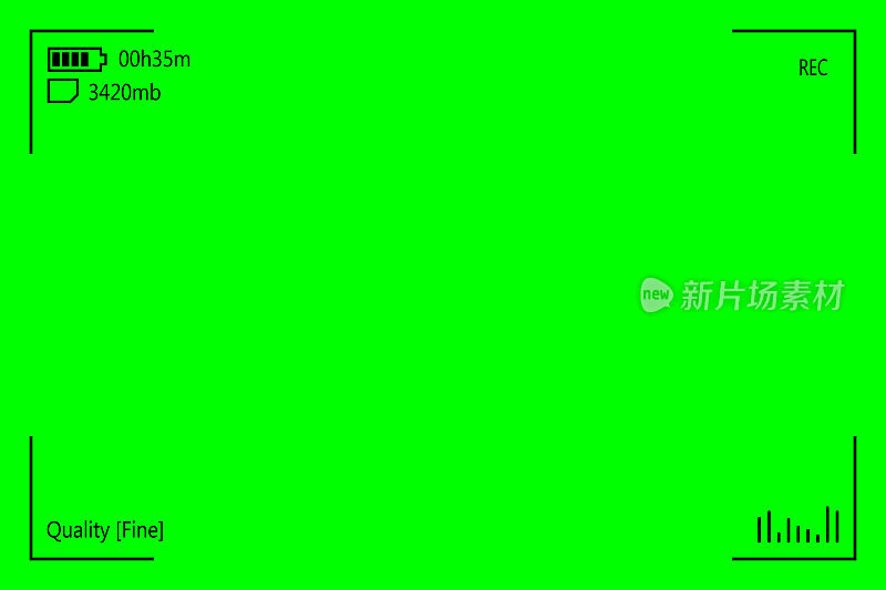 绿色屏幕，色键背景。空白的绿色背景与视觉特效运动跟踪标记。现代数码摄像机的屏幕。Chroma键盘的键盘，图形和视频效果