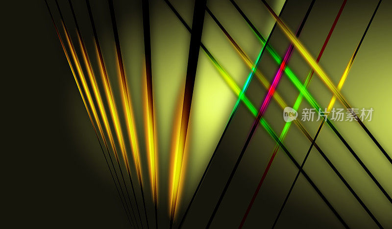 未来绿色阴影抽象技术背景与彩色霓虹灯发光对角线。